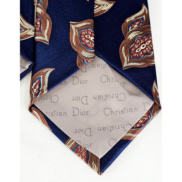 Christian Dior Monsieur Men's Silk Tie Blue /Brown Paisley Design Made Italy 246 - Picture 9 of 11